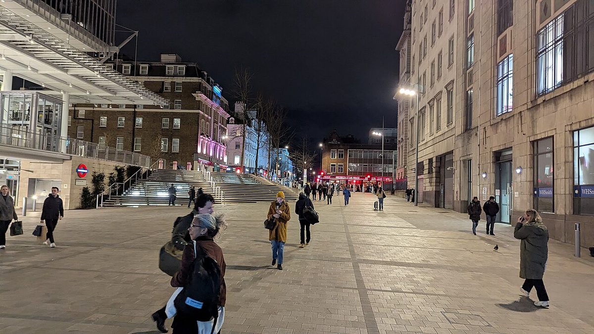 Paddington Square piazza in the evening